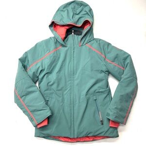 Spyder Girls Conquer Green Coral Hooded Snow Ski Coat Jacket in Tundra